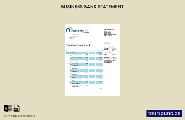 listo para imprimir Plantilla de declaración empresarial en Word y PDF del Banco
